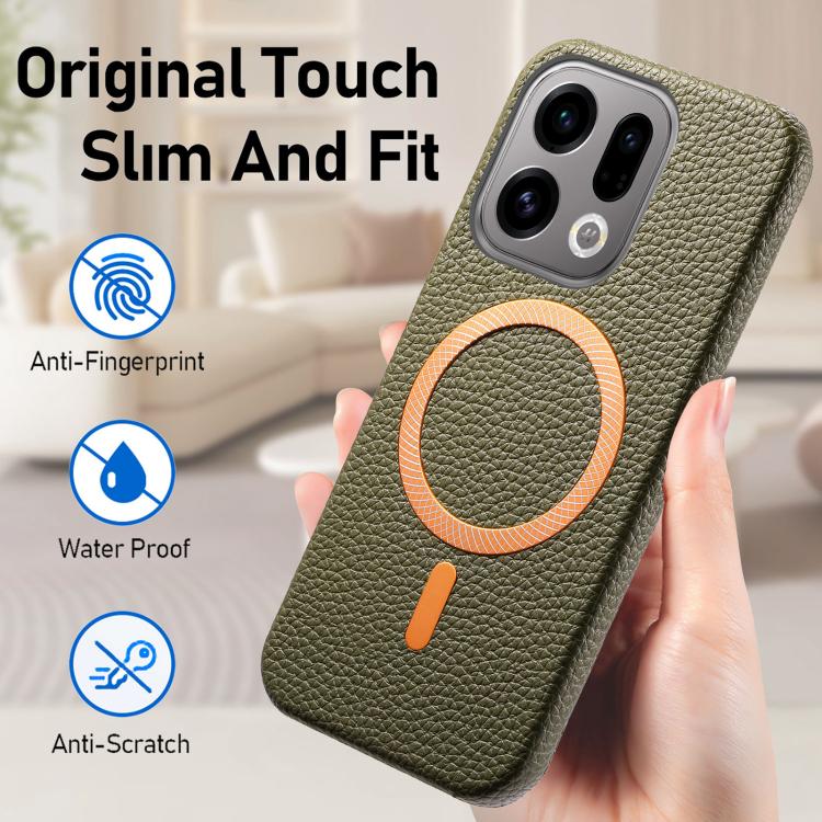 For OPPO Find X9 Litchi Texture Brushed MagSafe PU Back Cover Phone Case