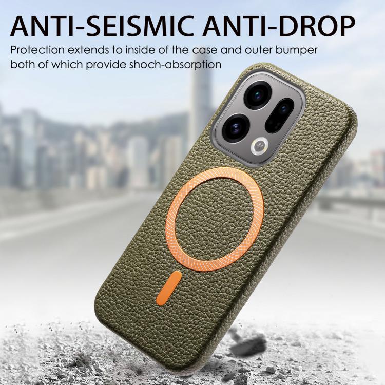 For OPPO Find X9 Litchi Texture Brushed MagSafe PU Back Cover Phone Case
