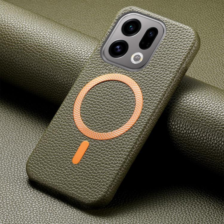 For OPPO Find X9 Litchi Texture Brushed MagSafe PU Back Cover Phone Case