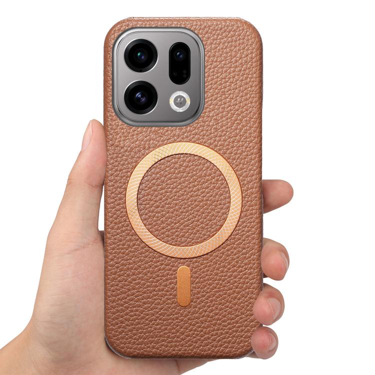 For OPPO Find X9 Litchi Texture Brushed MagSafe PU Back Cover Phone Case