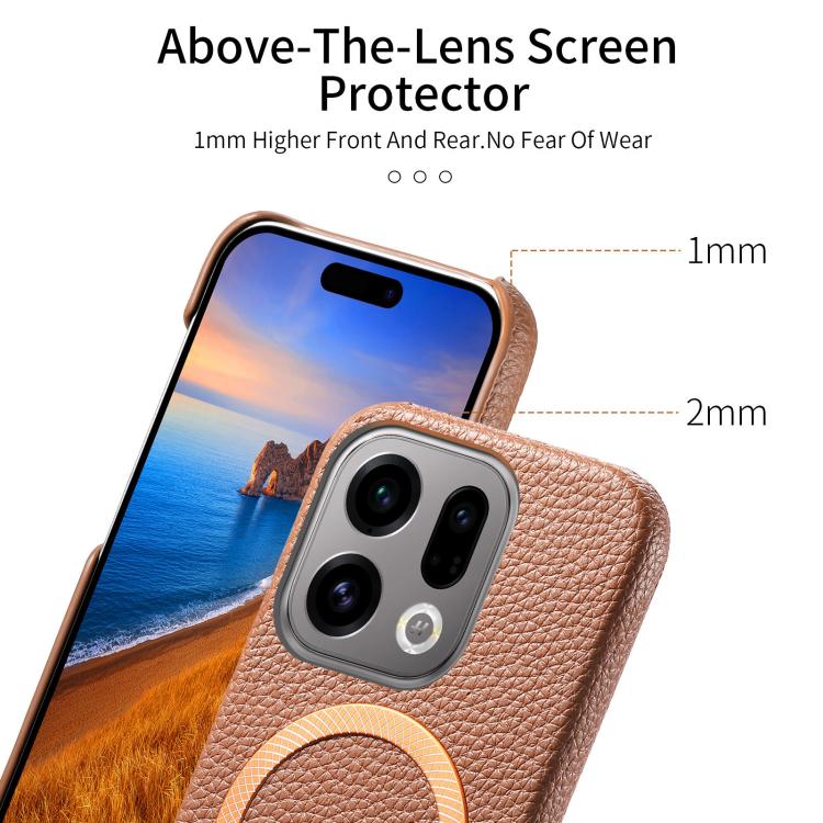 For OPPO Find X9 Litchi Texture Brushed MagSafe PU Back Cover Phone Case