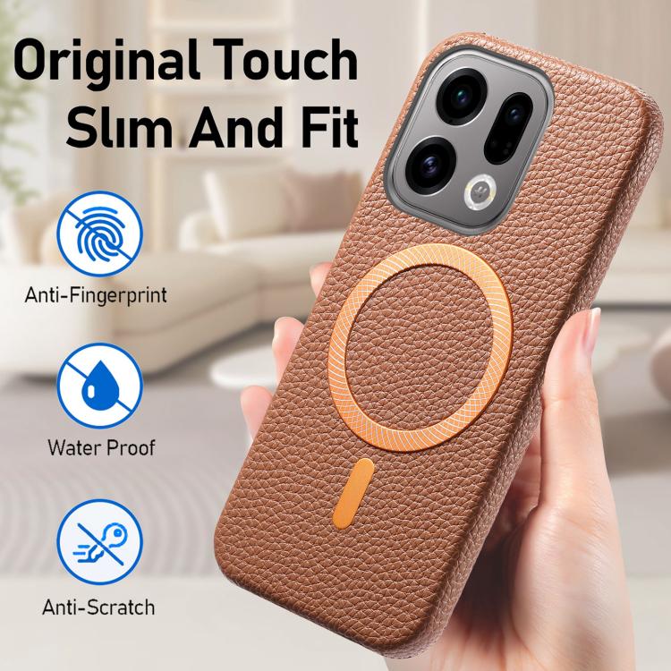 For OPPO Find X9 Litchi Texture Brushed MagSafe PU Back Cover Phone Case