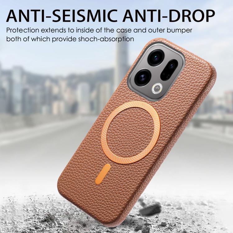 For OPPO Find X9 Litchi Texture Brushed MagSafe PU Back Cover Phone Case