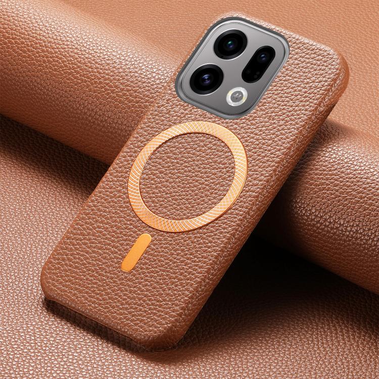 For OPPO Find X9 Litchi Texture Brushed MagSafe PU Back Cover Phone Case