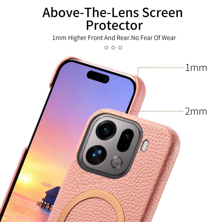 For OPPO Find X9 Pro Litchi Texture Brushed MagSafe PU Back Cover Phone Case