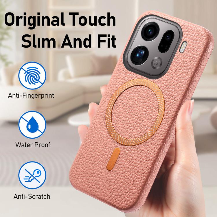 For OPPO Find X9 Pro Litchi Texture Brushed MagSafe PU Back Cover Phone Case