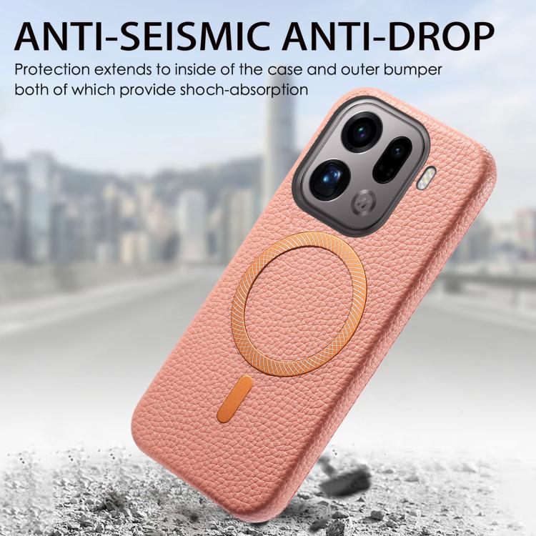 For OPPO Find X9 Pro Litchi Texture Brushed MagSafe PU Back Cover Phone Case