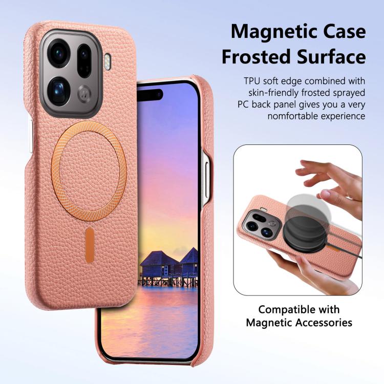For OPPO Find X9 Pro Litchi Texture Brushed MagSafe PU Back Cover Phone Case