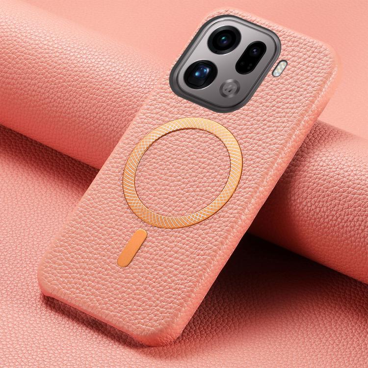 For OPPO Find X9 Pro Litchi Texture Brushed MagSafe PU Back Cover Phone Case