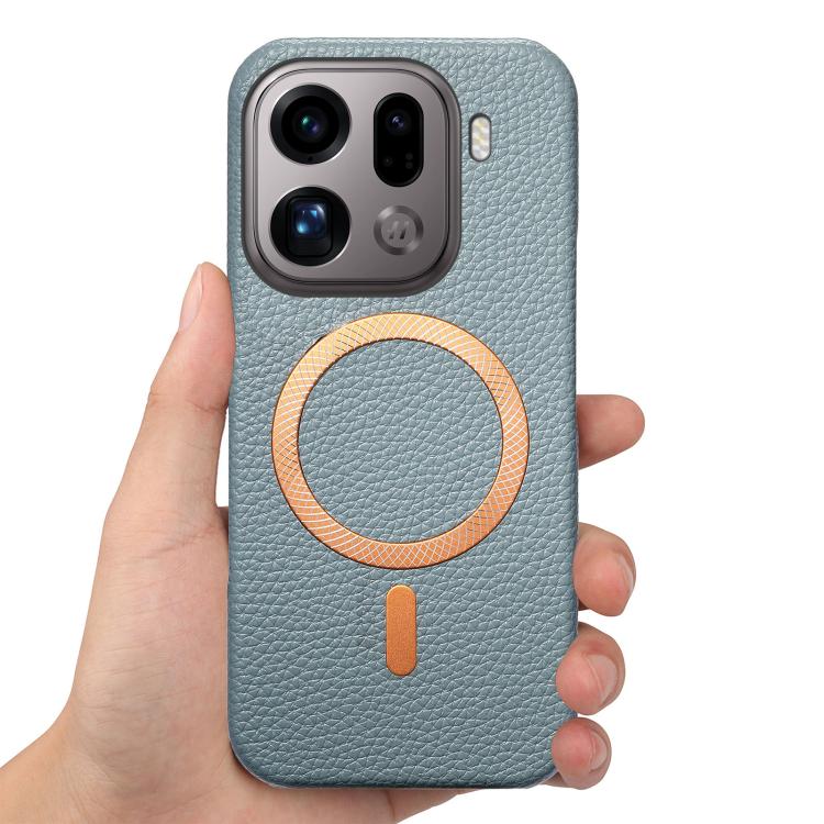 For OPPO Find X9 Pro Litchi Texture Brushed MagSafe PU Back Cover Phone Case