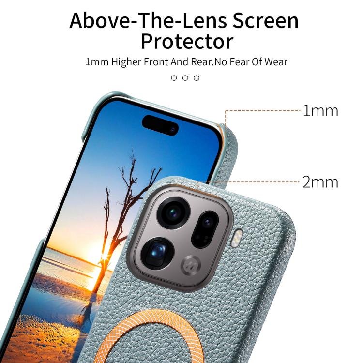 For OPPO Find X9 Pro Litchi Texture Brushed MagSafe PU Back Cover Phone Case