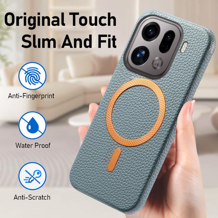 For OPPO Find X9 Pro Litchi Texture Brushed MagSafe PU Back Cover Phone Case