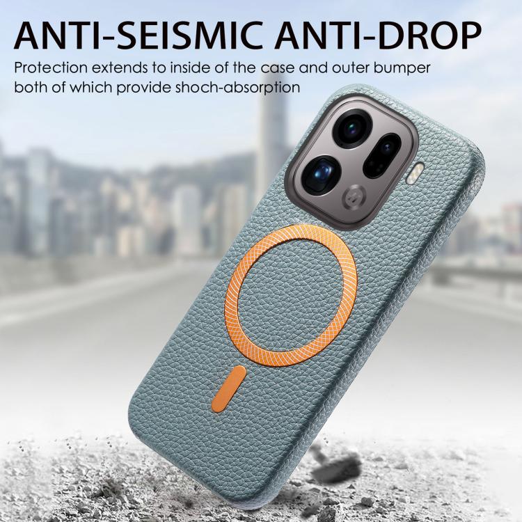 For OPPO Find X9 Pro Litchi Texture Brushed MagSafe PU Back Cover Phone Case