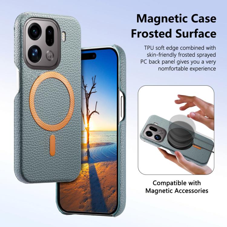 For OPPO Find X9 Pro Litchi Texture Brushed MagSafe PU Back Cover Phone Case
