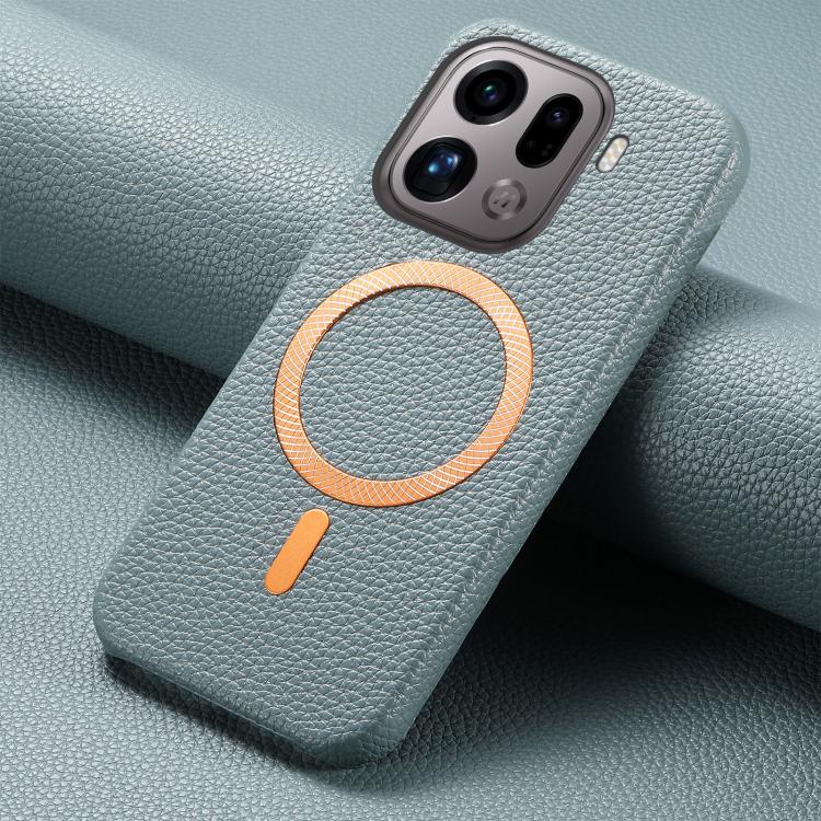 For OPPO Find X9 Pro Litchi Texture Brushed MagSafe PU Back Cover Phone Case