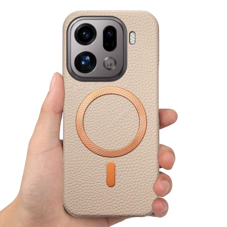 For OPPO Find X9 Pro Litchi Texture Brushed MagSafe PU Back Cover Phone Case