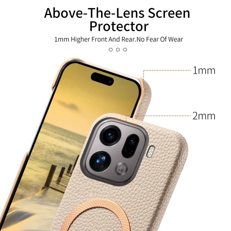 For OPPO Find X9 Pro Litchi Texture Brushed MagSafe PU Back Cover Phone Case