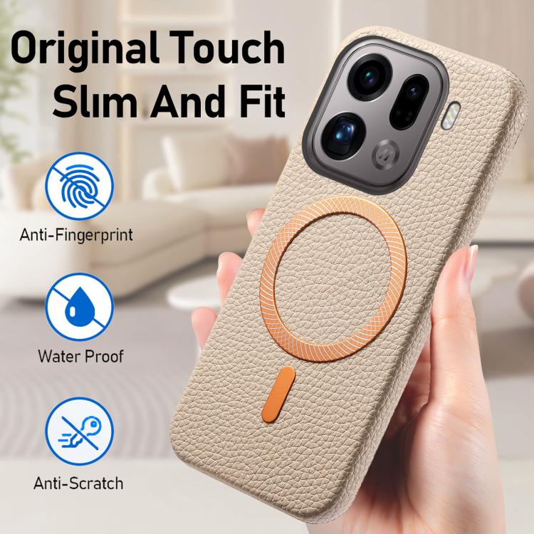 For OPPO Find X9 Pro Litchi Texture Brushed MagSafe PU Back Cover Phone Case