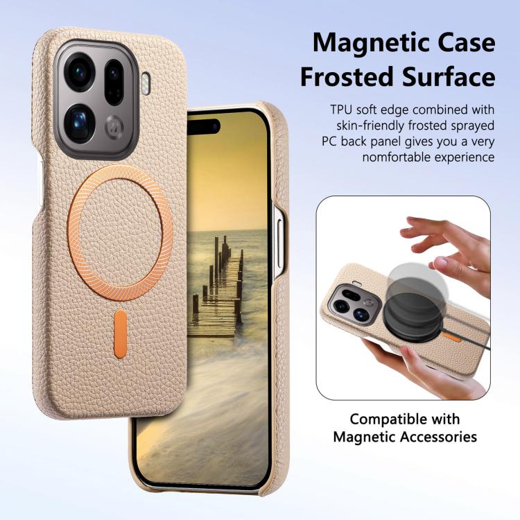 For OPPO Find X9 Pro Litchi Texture Brushed MagSafe PU Back Cover Phone Case