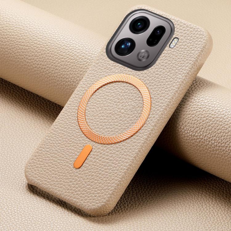 For OPPO Find X9 Pro Litchi Texture Brushed MagSafe PU Back Cover Phone Case