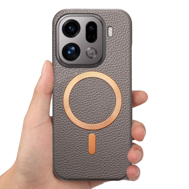 For OPPO Find X9 Pro Litchi Texture Brushed MagSafe PU Back Cover Phone Case