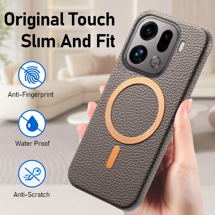 For OPPO Find X9 Pro Litchi Texture Brushed MagSafe PU Back Cover Phone Case