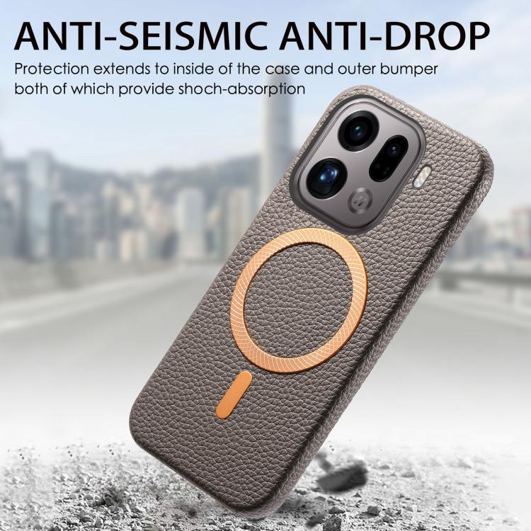 For OPPO Find X9 Pro Litchi Texture Brushed MagSafe PU Back Cover Phone Case