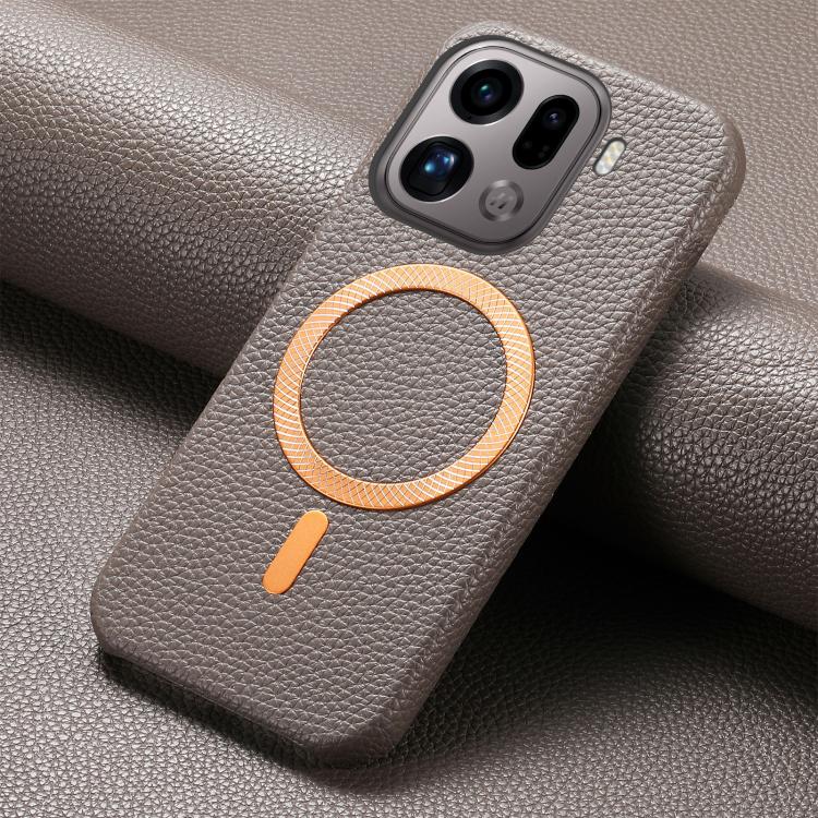 For OPPO Find X9 Pro Litchi Texture Brushed MagSafe PU Back Cover Phone Case