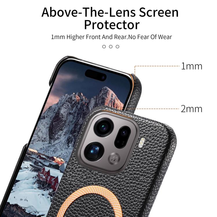For OPPO Find X9 Pro Litchi Texture Brushed MagSafe PU Back Cover Phone Case