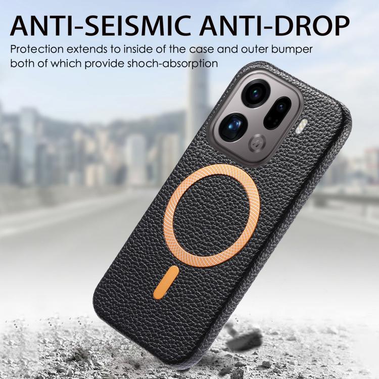 For OPPO Find X9 Pro Litchi Texture Brushed MagSafe PU Back Cover Phone Case