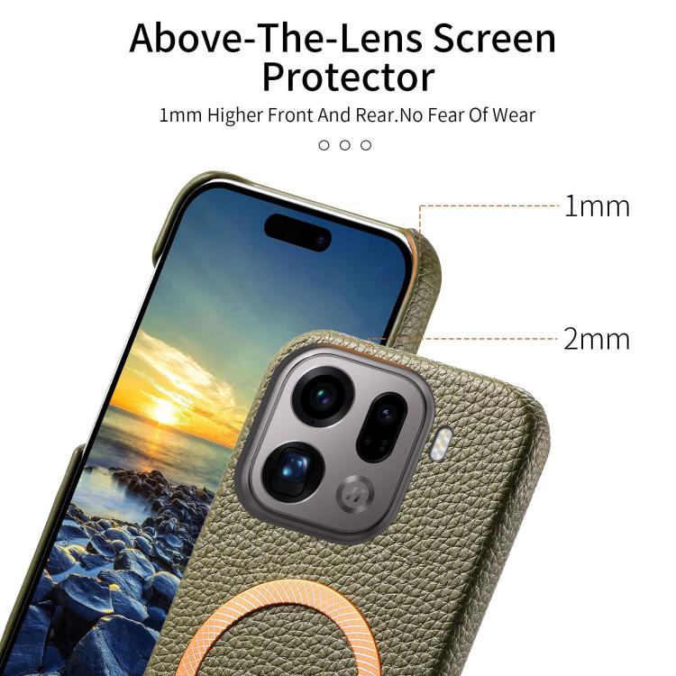 For OPPO Find X9 Pro Litchi Texture Brushed MagSafe PU Back Cover Phone Case