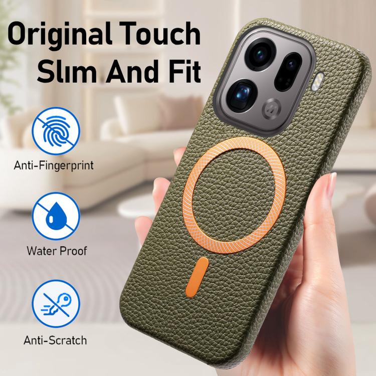 For OPPO Find X9 Pro Litchi Texture Brushed MagSafe PU Back Cover Phone Case