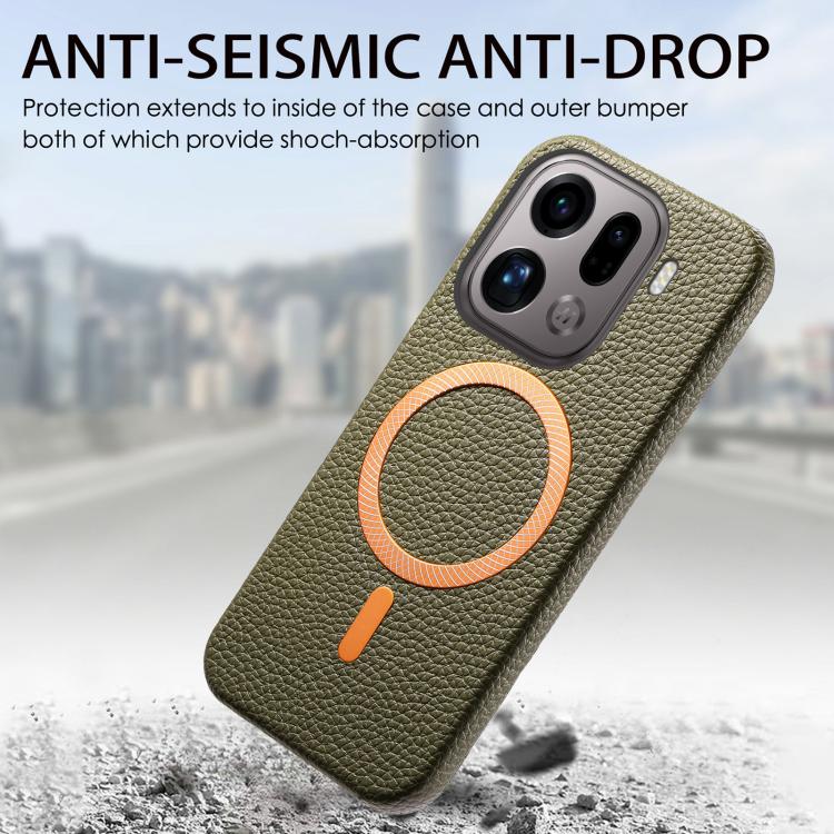 For OPPO Find X9 Pro Litchi Texture Brushed MagSafe PU Back Cover Phone Case