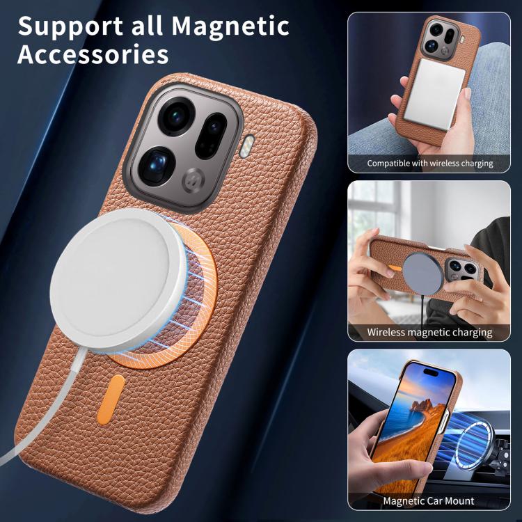 For OPPO Find X9 Pro Litchi Texture Brushed MagSafe PU Back Cover Phone Case