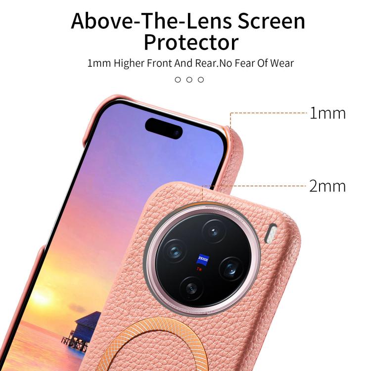 For vivo X200 Litchi Texture Brushed MagSafe PU Back Cover Phone Case