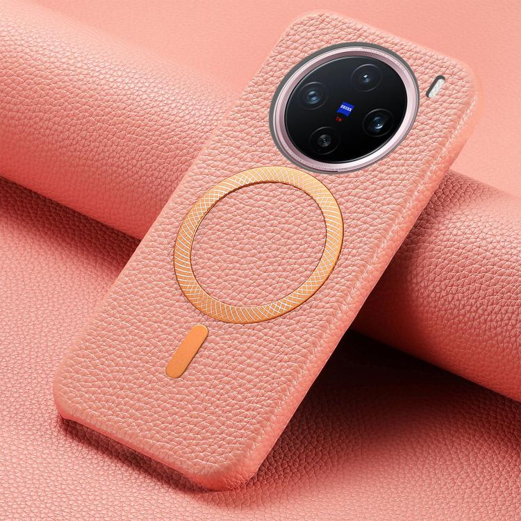 For vivo X200 Litchi Texture Brushed MagSafe PU Back Cover Phone Case