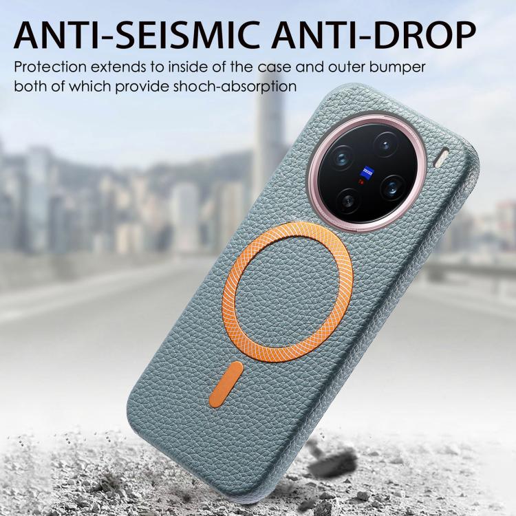 For vivo X200 Litchi Texture Brushed MagSafe PU Back Cover Phone Case