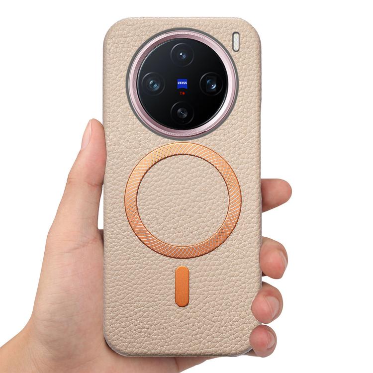For vivo X200 Litchi Texture Brushed MagSafe PU Back Cover Phone Case