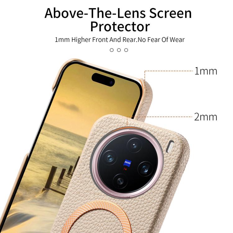 For vivo X200 Litchi Texture Brushed MagSafe PU Back Cover Phone Case