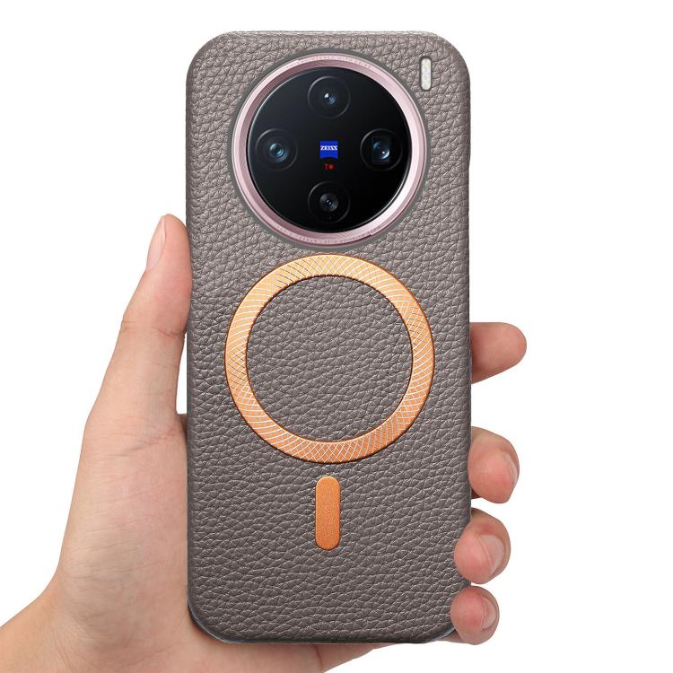 For vivo X200 Litchi Texture Brushed MagSafe PU Back Cover Phone Case