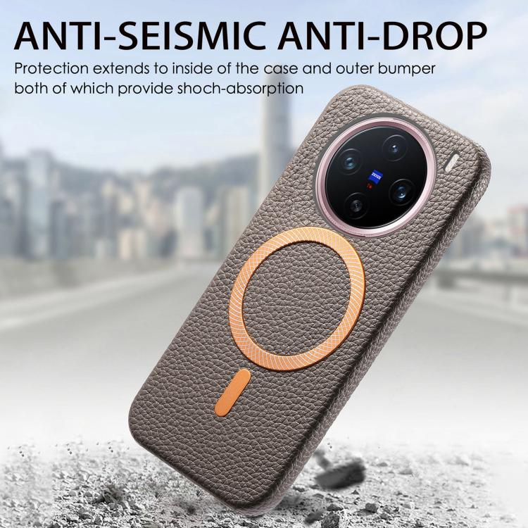 For vivo X200 Litchi Texture Brushed MagSafe PU Back Cover Phone Case