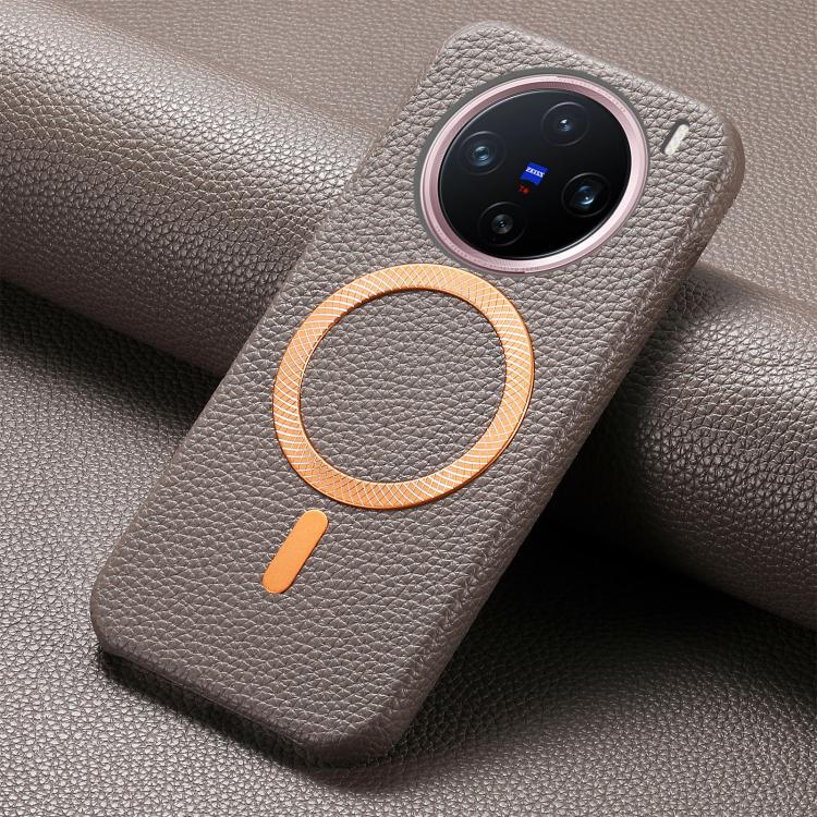 For vivo X200 Litchi Texture Brushed MagSafe PU Back Cover Phone Case