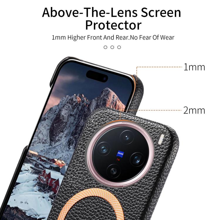 For vivo X200 Litchi Texture Brushed MagSafe PU Back Cover Phone Case