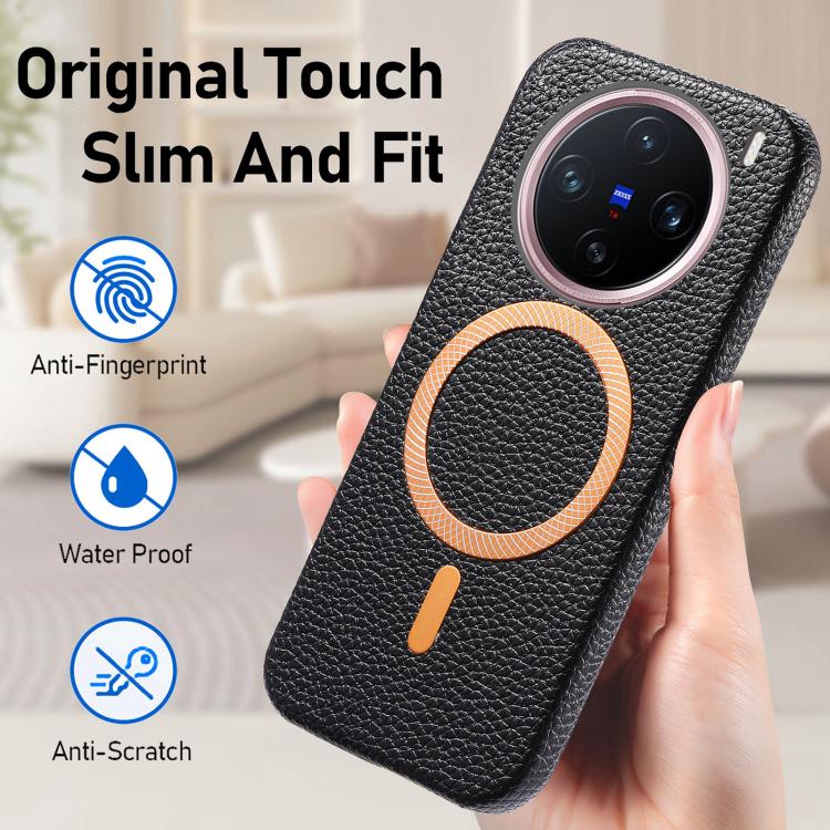 For vivo X200 Litchi Texture Brushed MagSafe PU Back Cover Phone Case