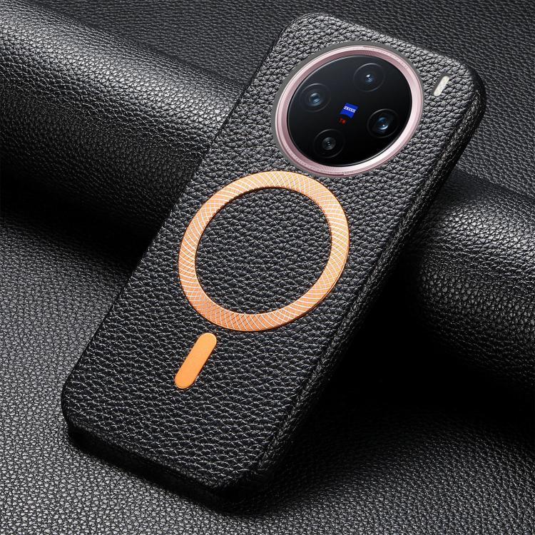 For vivo X200 Litchi Texture Brushed MagSafe PU Back Cover Phone Case