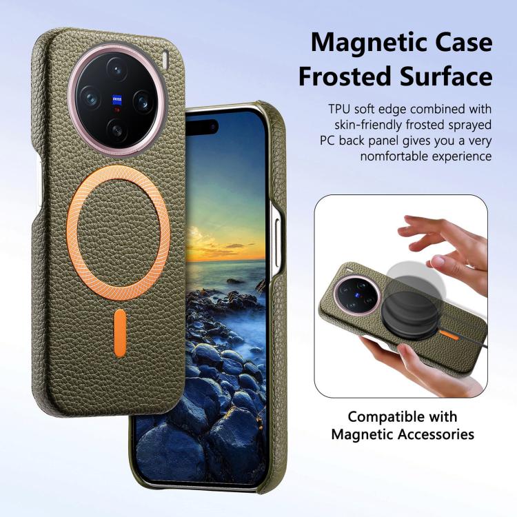For vivo X200 Litchi Texture Brushed MagSafe PU Back Cover Phone Case