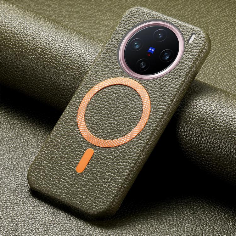 For vivo X200 Litchi Texture Brushed MagSafe PU Back Cover Phone Case