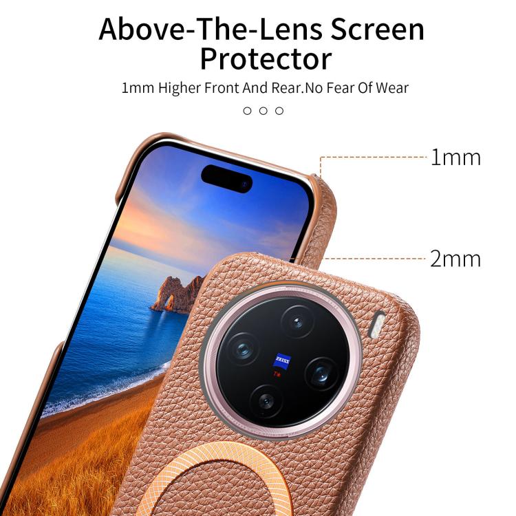 For vivo X200 Litchi Texture Brushed MagSafe PU Back Cover Phone Case