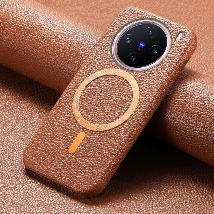 For vivo X200 Litchi Texture Brushed MagSafe PU Back Cover Phone Case