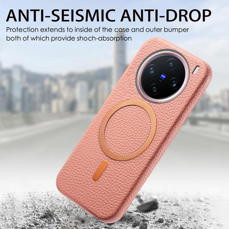 For vivo X200 Pro Litchi Texture Brushed MagSafe PU Back Cover Phone Case